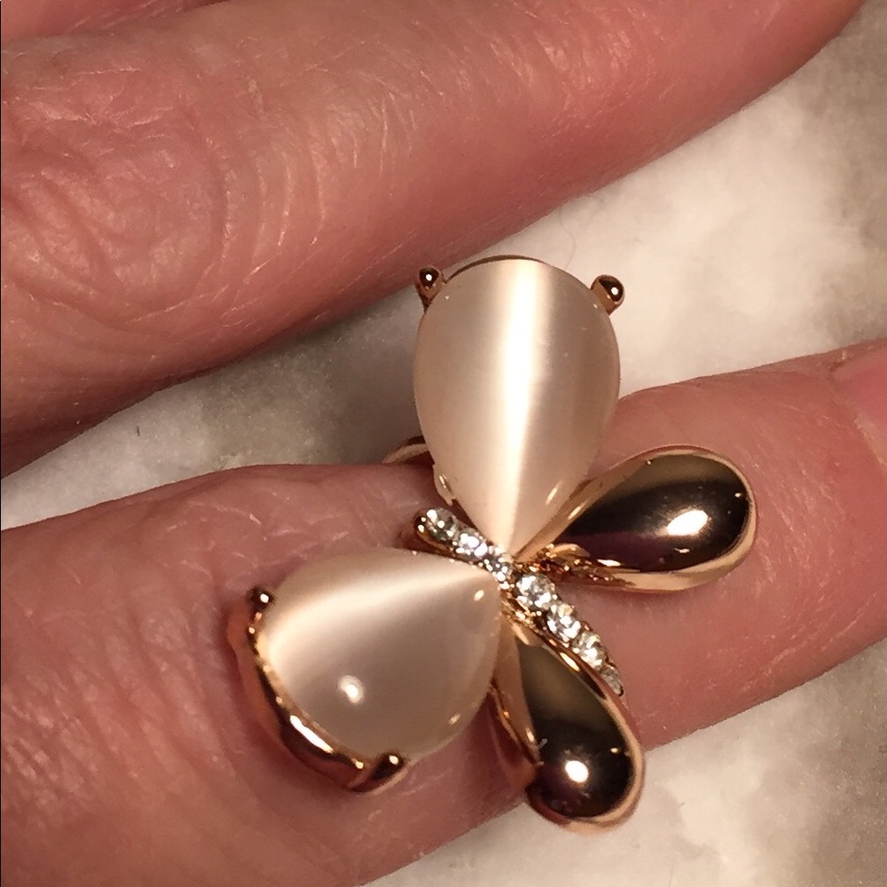 NEW,Rose Gold plated butterfly ring, cats eye,Sz 5